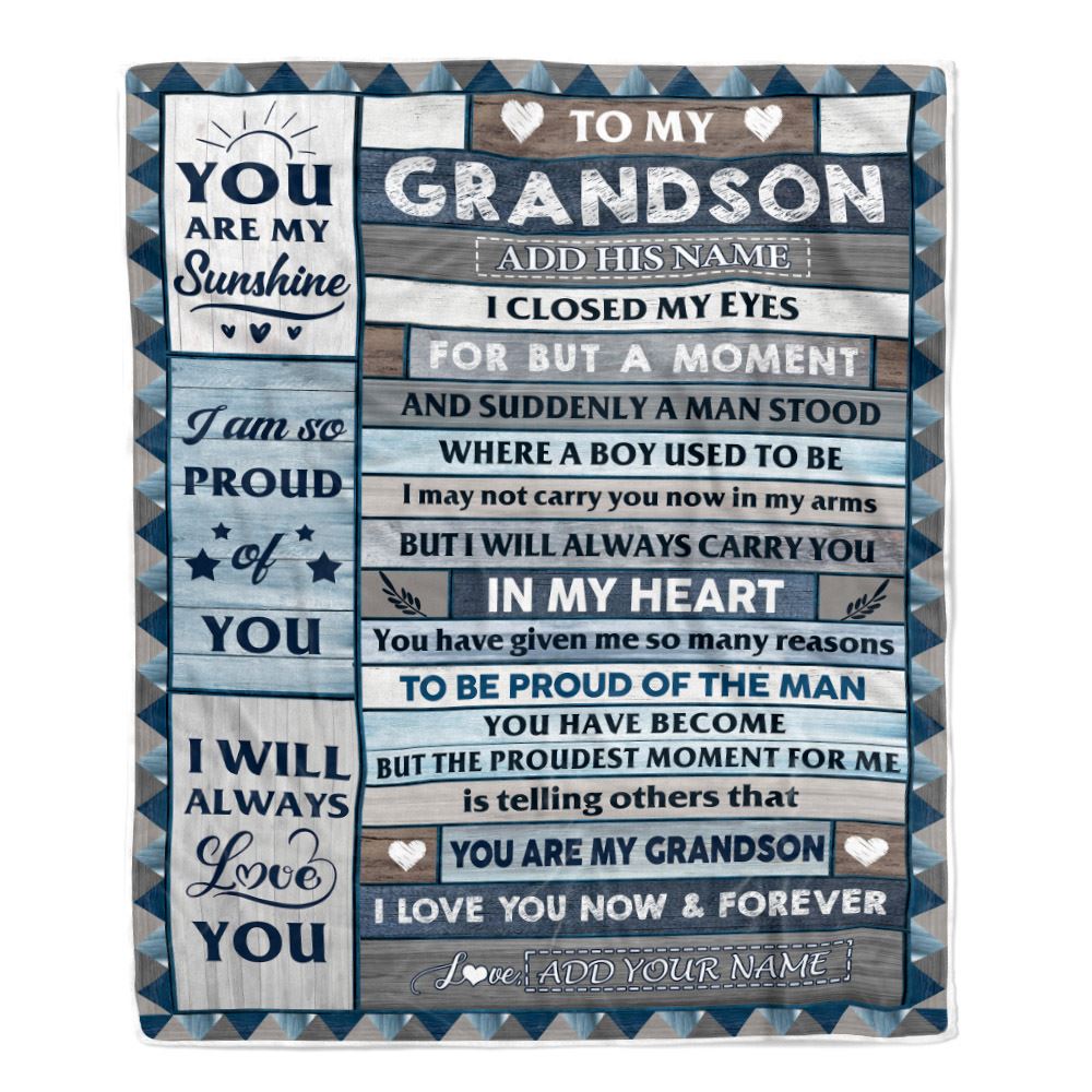 Personalized To My Grandson Blanket From Grandma Grandpa Wood I Closed My Eyes Gifts For Grandson Birthday Gifts Graduation Christmas Customized Fleece Blanket | teecentury