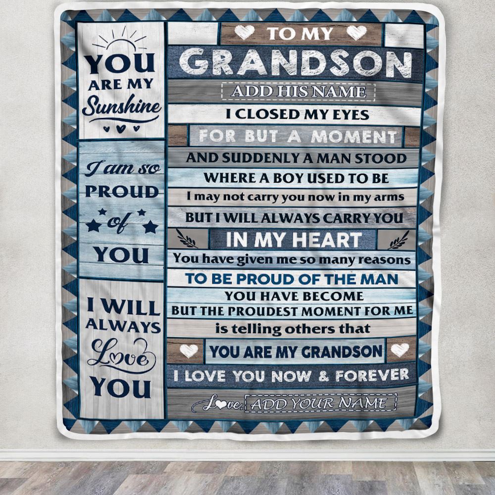 Personalized To My Grandson Blanket From Grandma Grandpa Wood I Closed My Eyes Gifts For Grandson Birthday Gifts Graduation Christmas Customized Fleece Blanket | teecentury