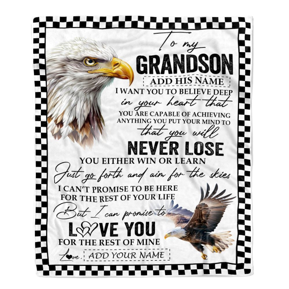 Personalized To My Grandson Blanket From Grandma Grandpa You Will Never Lose Eagle Grandson Birthday Gifts Graduation Christmas Customized Fleece Blanket | teecentury