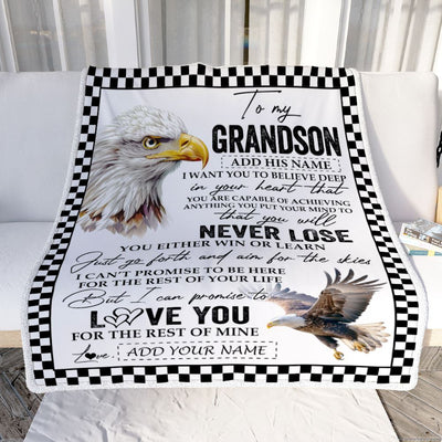Personalized To My Grandson Blanket From Grandma Grandpa You Will Never Lose Eagle Grandson Birthday Gifts Graduation Christmas Customized Fleece Blanket | teecentury