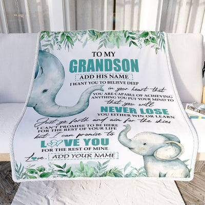 Personalized To My Grandson Blanket From Grandma Grandpa You Will Never Lose Elephant Grandson Birthday Gifts Graduation Christmas Customized Fleece Blanket | teecentury