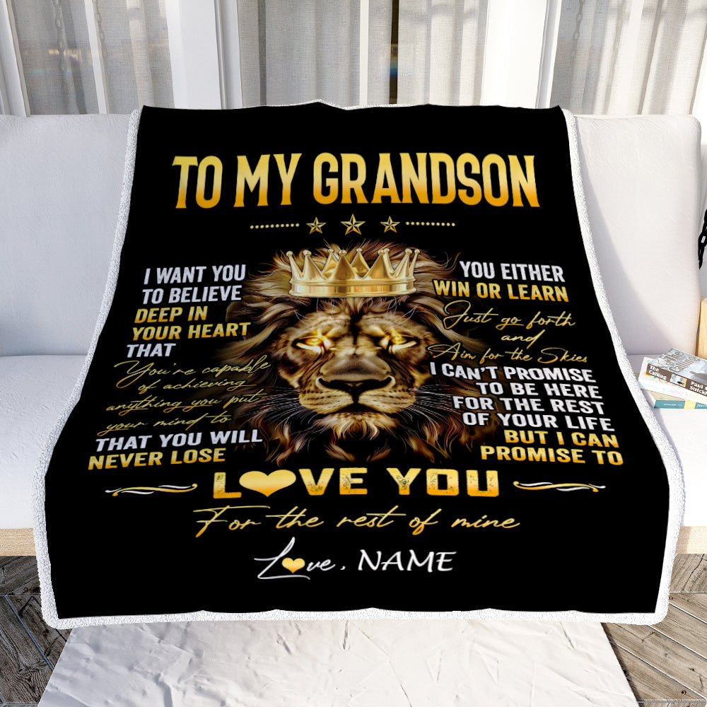 Personalized To My Grandson Blanket From Grandma Grandpa You Will Never Lose Lion Grandson Birthday Graduation Christmas Customized Fleece Throw Blanket | teecentury