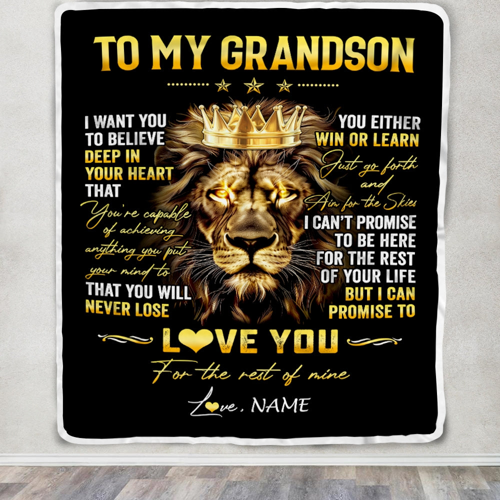 Personalized To My Grandson Blanket From Grandma Grandpa You Will Never Lose Lion Grandson Birthday Graduation Christmas Customized Fleece Throw Blanket | teecentury