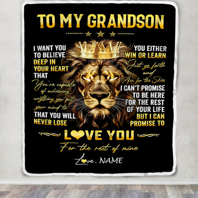 Personalized To My Grandson Blanket From Grandma Grandpa You Will Never Lose Lion Grandson Birthday Graduation Christmas Customized Fleece Throw Blanket | teecentury