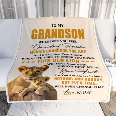 Personalized To My Grandson Blanket From Grandma Granny Whenever You Fell Overwhelmed Lion Grandson Birthday Gifts Christmas Customized Fleece Throw Blanket | teecentury