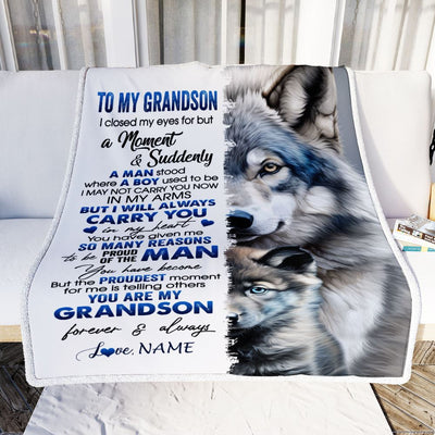 Personalized To My Grandson Blanket From Grandma I Close My Eyes For But A Moment Wolf Grandson Birthday Graduation Christmas Customized Gift Fleece Blanket | teecentury