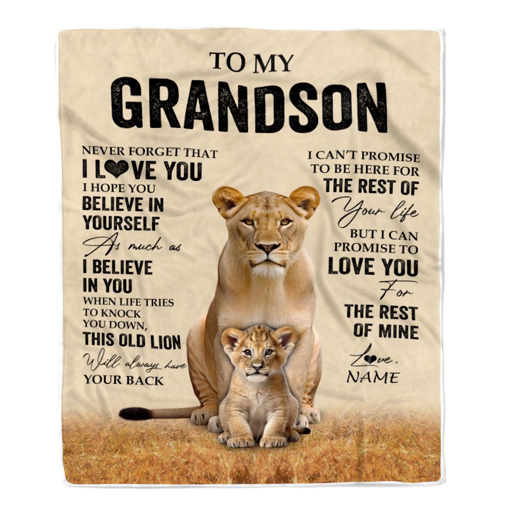 Personalized To My Grandson Blanket From Grandma Lion Never Forget That I Love You Grandson Birthday Gifts Christmas Customized Fleece Throw Blanket | teecentury