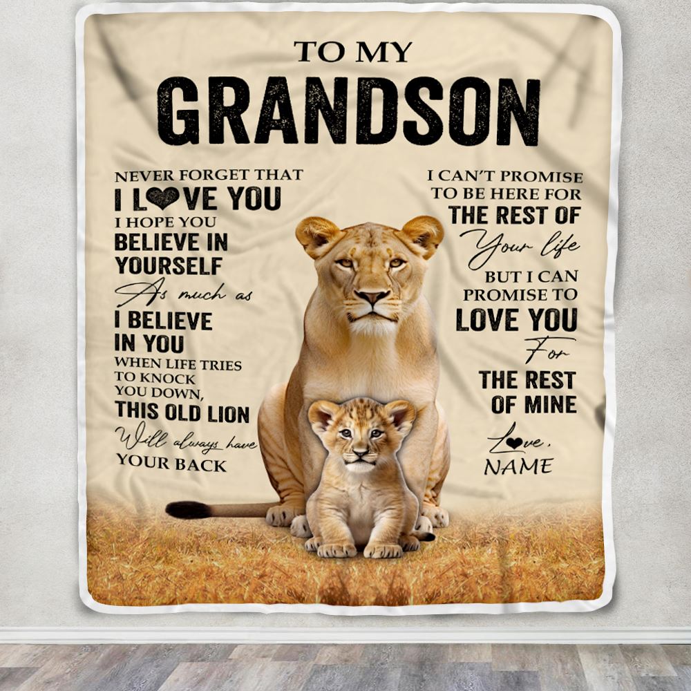Personalized To My Grandson Blanket From Grandma Lion Never Forget That I Love You Grandson Birthday Gifts Christmas Customized Fleece Throw Blanket | teecentury