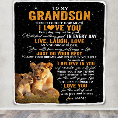Personalized To My Grandson Blanket From Grandma Live Laugh Love Lion Grandson Birthday Gifts Positive Graduation Christmas Customized Fleece Blanket | teecentury