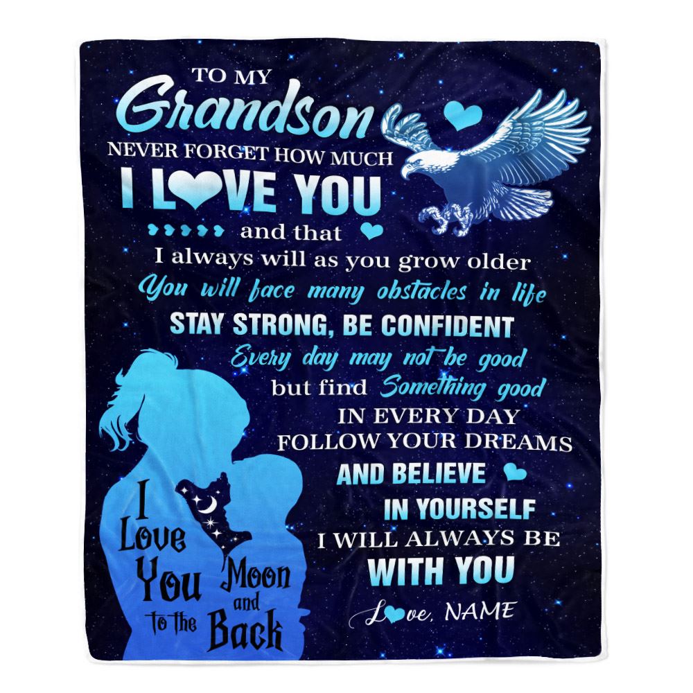 Personalized To My Grandson Blanket From Grandma Mimi Never Forget I Love You Eagle Grandson Gift Birthday Graduation Christmas Customized Fleece Throw Blanket | teecentury