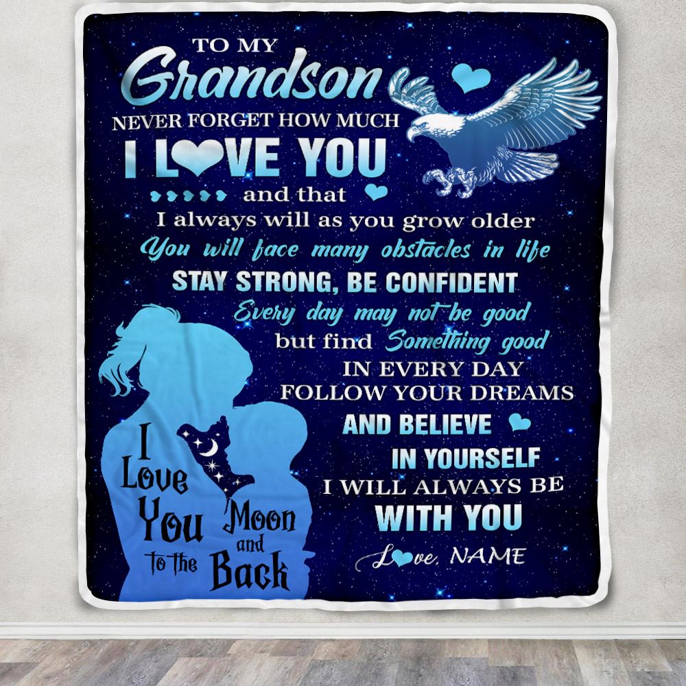 Personalized To My Grandson Blanket From Grandma Mimi Never Forget I Love You Eagle Grandson Gift Birthday Graduation Christmas Customized Fleece Throw Blanket | teecentury