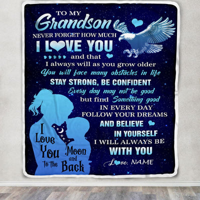 Personalized To My Grandson Blanket From Grandma Mimi Never Forget I Love You Eagle Grandson Gift Birthday Graduation Christmas Customized Fleece Throw Blanket | teecentury