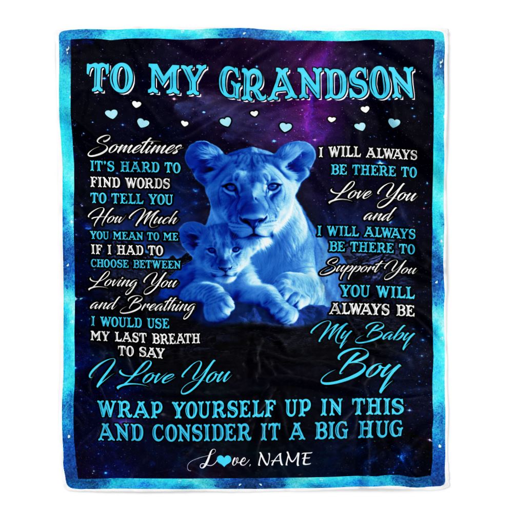 Personalized To My Grandson Blanket From Grandma Mimi Sometimes It's Hard Lion Grandson Gift Birthday Graduation Christmas Custom Customized Fleece Blanket | teecentury