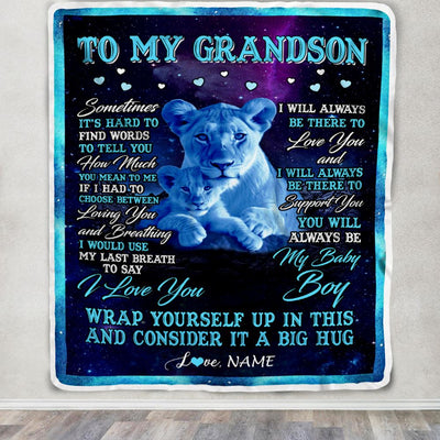 Personalized To My Grandson Blanket From Grandma Mimi Sometimes It's Hard Lion Grandson Gift Birthday Graduation Christmas Custom Customized Fleece Blanket | teecentury