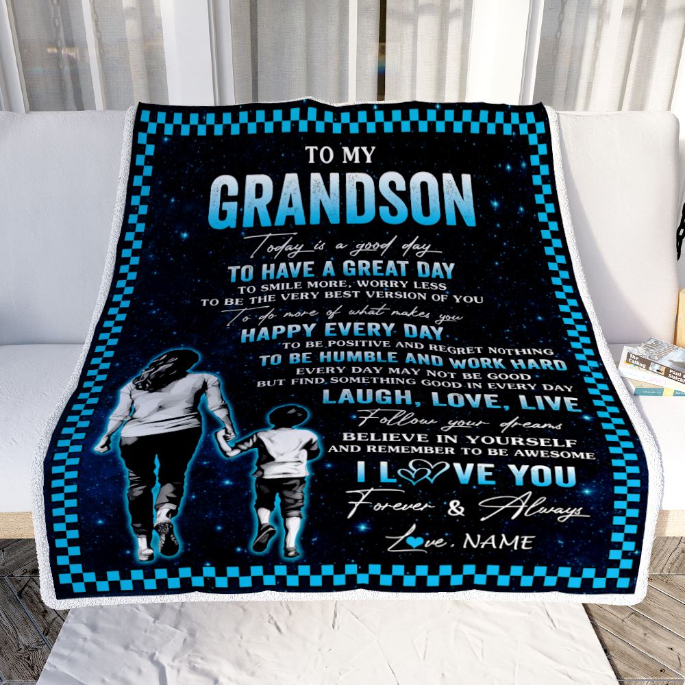 Personalized To My Grandson Blanket From Grandma Nana Every Day Laugh Love Live Grandma Grandson Birthday Gifts Graduation Christmas Customized Fleece Blanket | teecentury