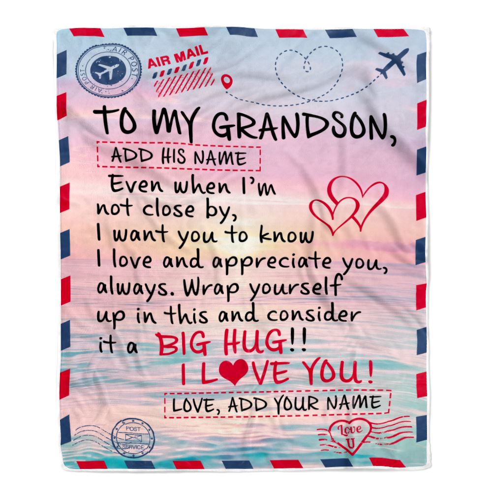 Personalized To My Grandson Blanket From Grandma Nana Grandpa Letter Mail To Grandson Happy Birthday Gifts Christmas Graduation Custom Name Fleece Blanket | teecentury