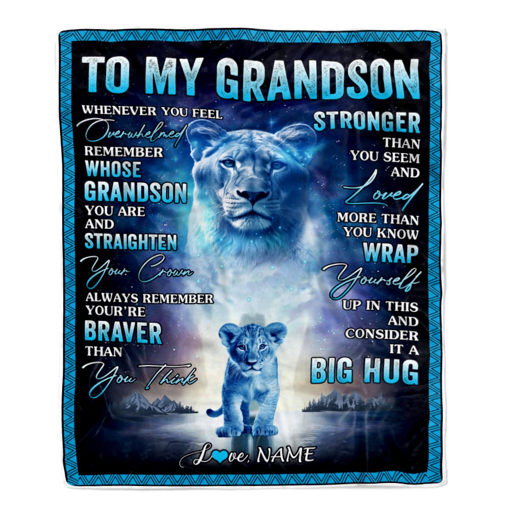 Personalized To My Grandson Blanket From Grandma Nana Lion I Love You It A Big Hug Letter To My Grandson Birthday Christmas Customized Fleece Throw Blanket Blanket | Teecentury.com