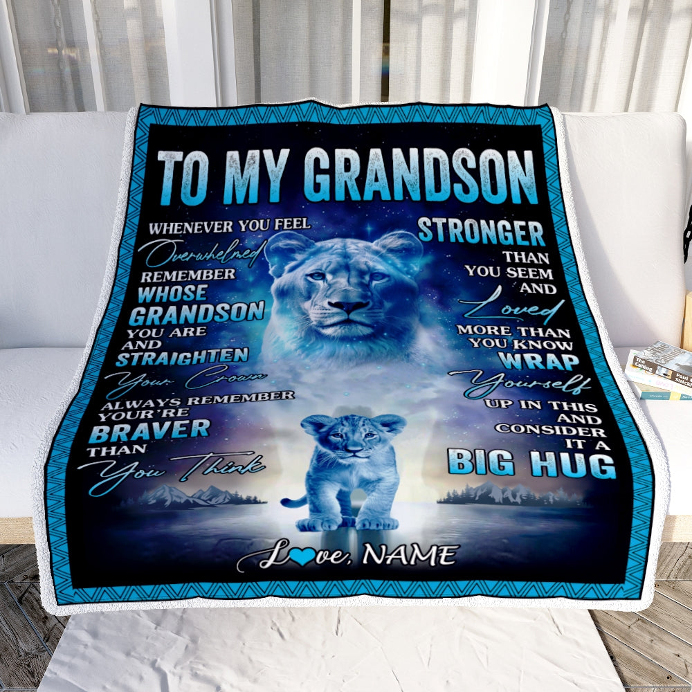 Personalized To My Grandson Blanket From Grandma Nana Lion I Love You It A Big Hug Letter To My Grandson Birthday Christmas Customized Fleece Throw Blanket Blanket | Teecentury.com