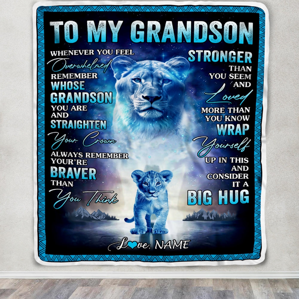 Personalized To My Grandson Blanket From Grandma Nana Lion I Love You It A Big Hug Letter To My Grandson Birthday Christmas Customized Fleece Throw Blanket Blanket | Teecentury.com