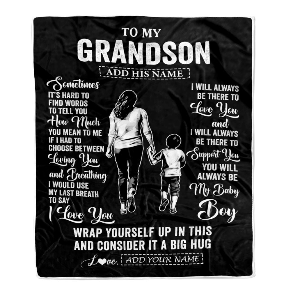 Personalized To My Grandson Blanket From Grandma Nana Sometimes It's Hard Grandson Birthday Gifts Graduation Christmas Customized Fleece Throw Blanket | teecentury