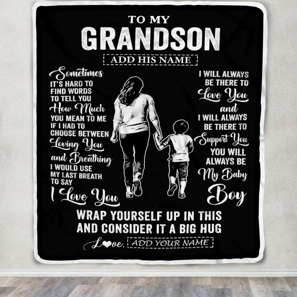 Personalized To My Grandson Blanket From Grandma Nana Sometimes It's Hard Grandson Birthday Gifts Graduation Christmas Customized Fleece Throw Blanket | teecentury
