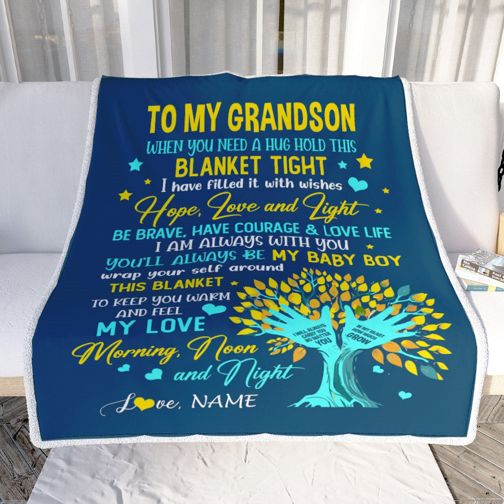 Personalized To My Grandson Blanket From Grandma Nana When You Need A Hug Baby Boy Grandson Birthday Graduation Christmas Customized Fleece Blanket | teecentury