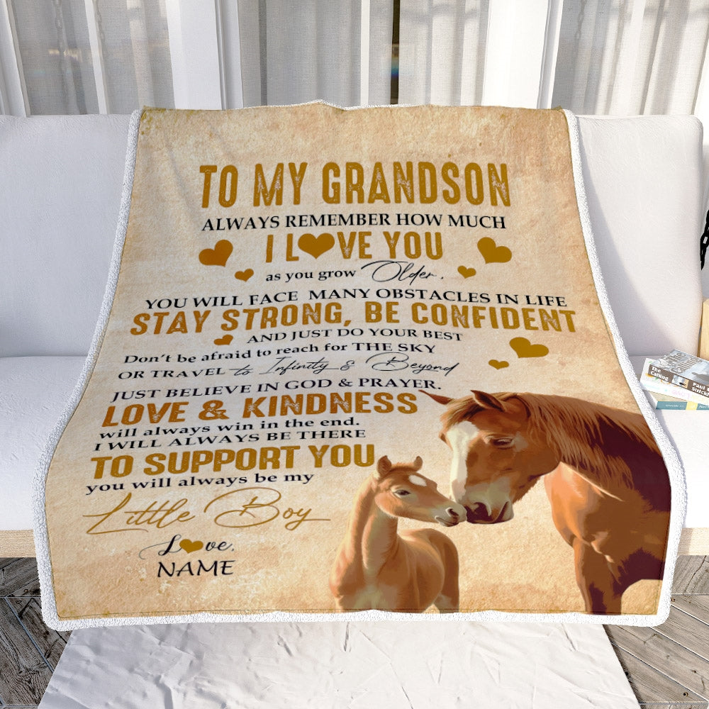 Personalized To My Grandson Blanket From Grandma Papa Always Remember I Love You Horse Grandson Birthday Christmas Customized Fleece Throw Blanket | teecentury