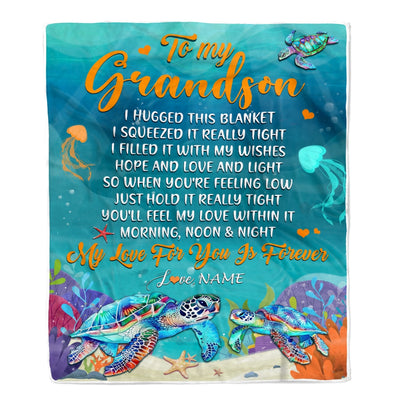 Personalized To My Grandson Blanket From Grandma Papa I Hugged This Blanket Turtle Beach Grandson Birthday Thanksgiving Christmas Customized Fleece Blanket | teecentury