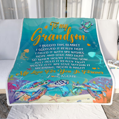 Personalized To My Grandson Blanket From Grandma Papa I Hugged This Blanket Turtle Beach Grandson Birthday Thanksgiving Christmas Customized Fleece Blanket | teecentury