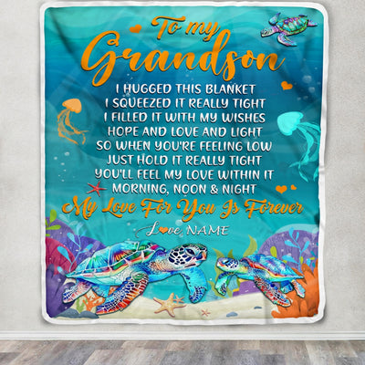 Personalized To My Grandson Blanket From Grandma Papa I Hugged This Blanket Turtle Beach Grandson Birthday Thanksgiving Christmas Customized Fleece Blanket | teecentury