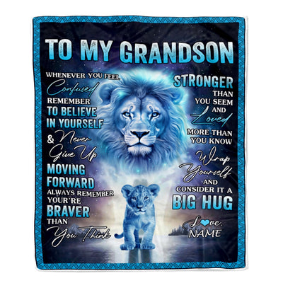 Personalized To My Grandson Blanket From Grandma Papa I Love You It A Big Hug Lion Grandson Birthday Christmas Customized Fleece Throw Blanket Blanket | Teecentury.com