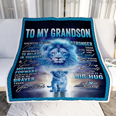 Personalized To My Grandson Blanket From Grandma Papa I Love You It A Big Hug Lion Grandson Birthday Christmas Customized Fleece Throw Blanket Blanket | Teecentury.com