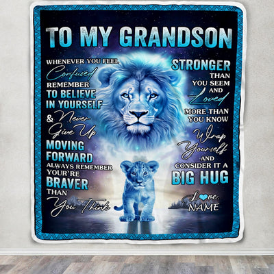 Personalized To My Grandson Blanket From Grandma Papa I Love You It A Big Hug Lion Grandson Birthday Christmas Customized Fleece Throw Blanket Blanket | Teecentury.com