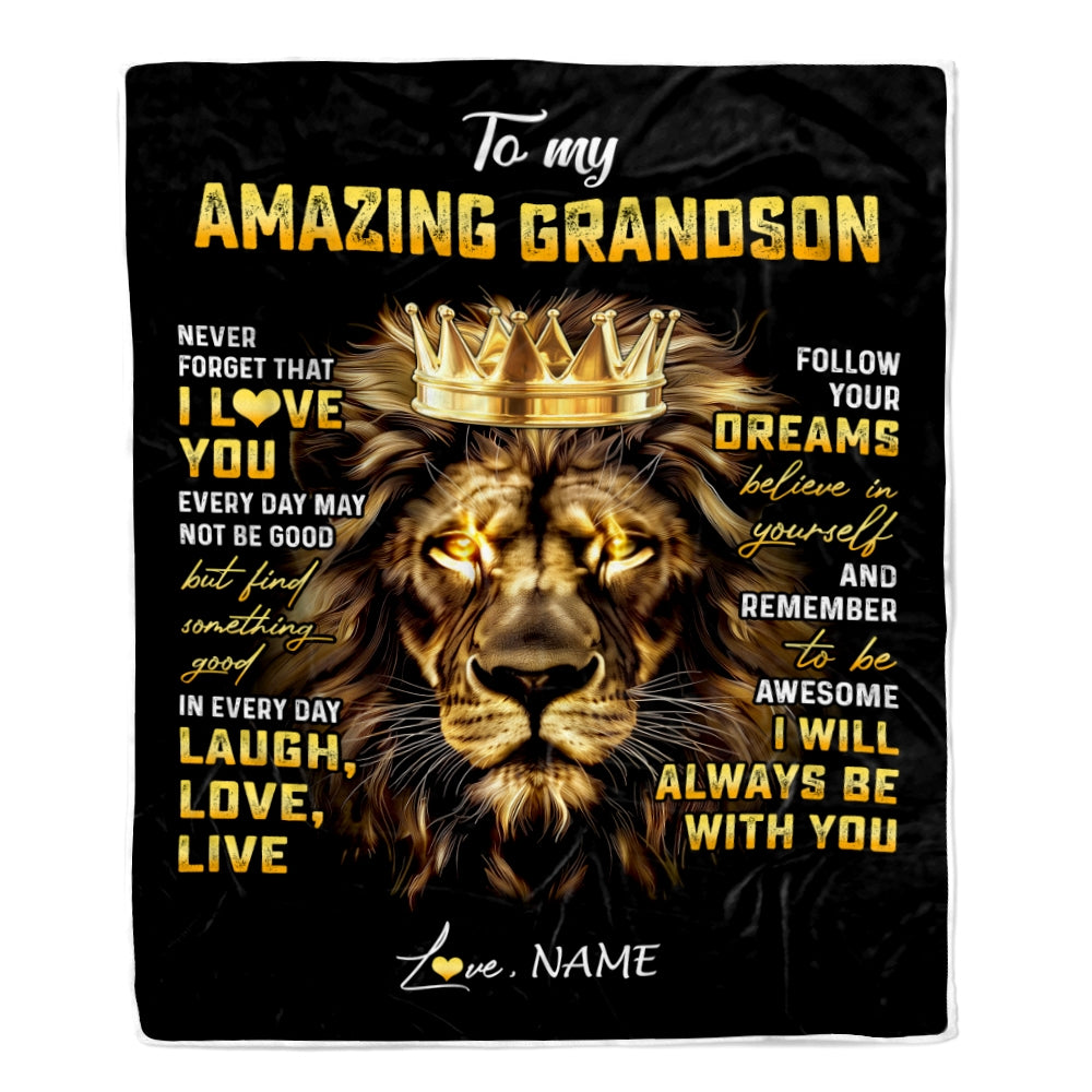 Personalized To My Grandson Blanket From Grandma Papa Never Forget I Love You Lion Grandson Birthday Graduation Christmas Customized Fleece Throw Blanket | teecentury