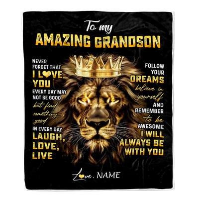 Personalized To My Grandson Blanket From Grandma Papa Never Forget I Love You Lion Grandson Birthday Graduation Christmas Customized Fleece Throw Blanket | teecentury