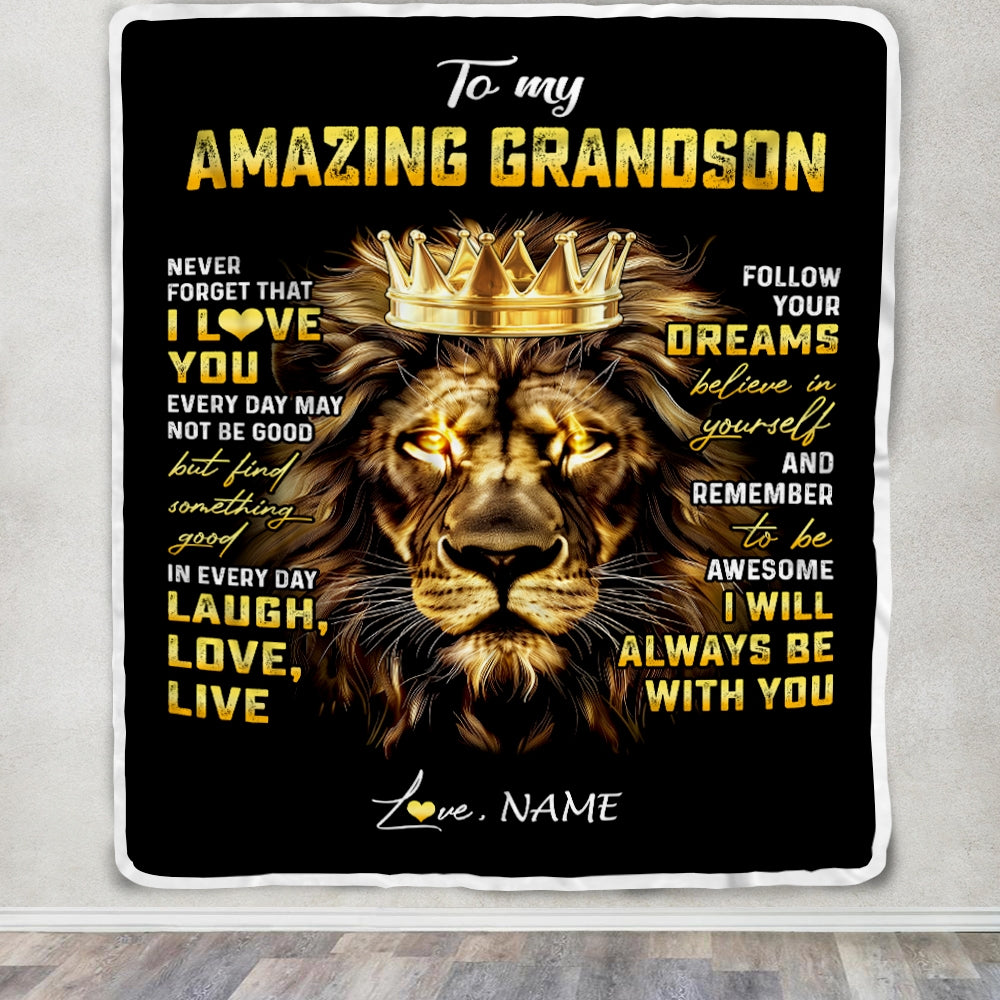 Personalized To My Grandson Blanket From Grandma Papa Never Forget I Love You Lion Grandson Birthday Graduation Christmas Customized Fleece Throw Blanket | teecentury