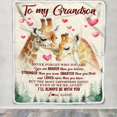 Personalized To My Grandson Blanket From Grandma Papa Never Forget Who Are You Giraffe Grandson Birthday Christmas Customized Fleece Throw Blanket | teecentury