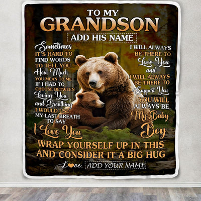 Personalized To My Grandson Blanket From Grandma Papa Sometimes It's Hard Bear Grandson Birthday Gifts Graduation Christmas Customized Fleece Throw Blanket | teecentury
