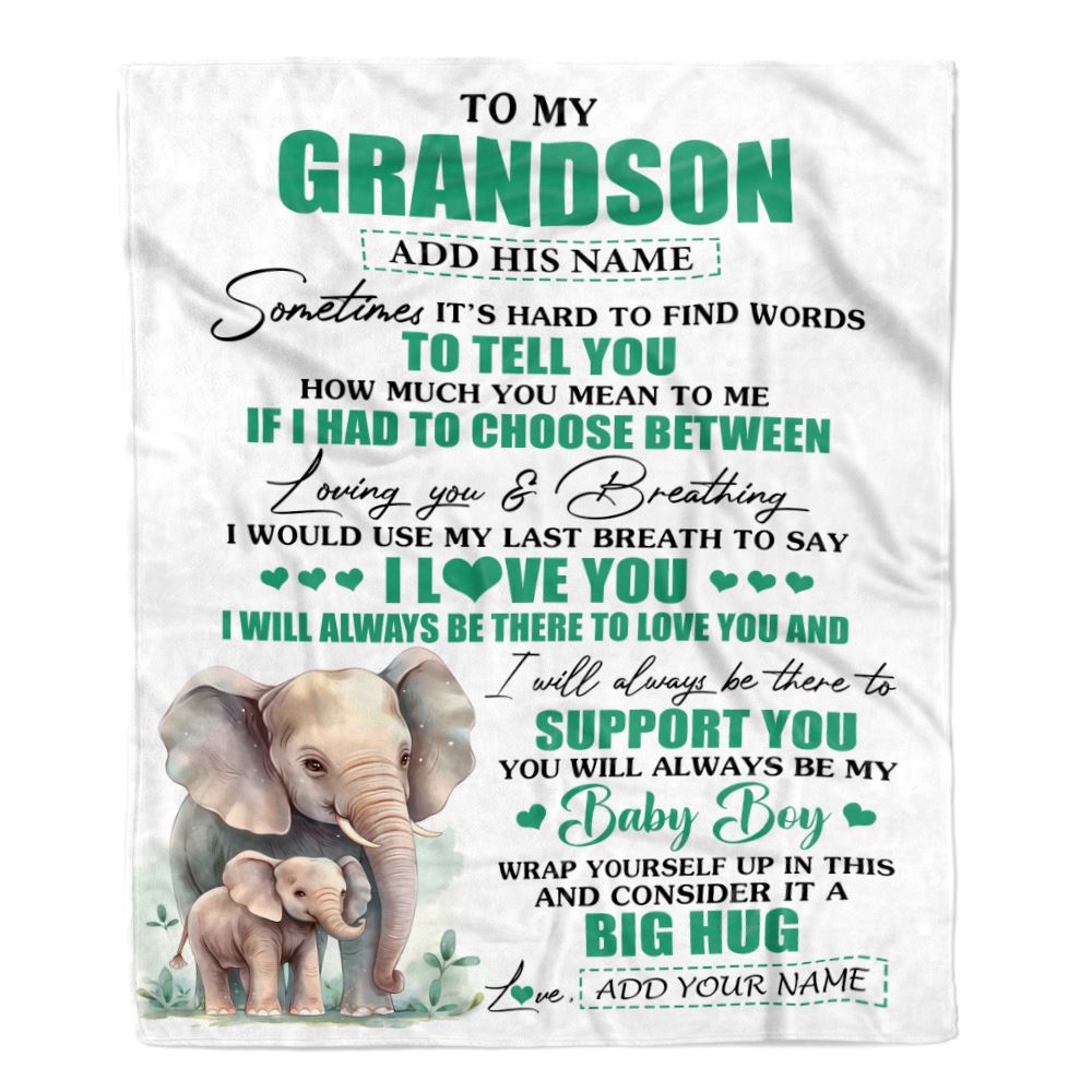 Personalized To My Grandson Blanket From Grandma Papa Sometimes It's Hard Elephant Grandson Birthday Gifts Graduation Christmas Customized Fleece Throw Blanket | teecentury