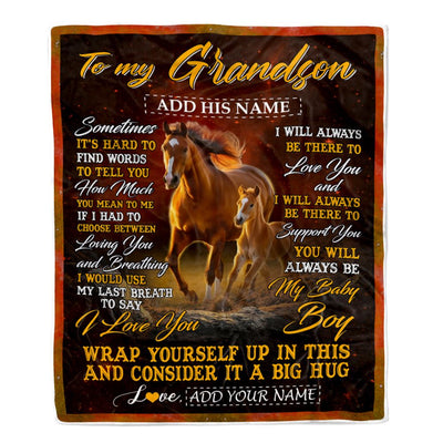 Personalized To My Grandson Blanket From Grandma Papa Sometimes It's Hard Horse Grandson Birthday Gifts Graduation Christmas Customized Fleece Throw Blanket | teecentury