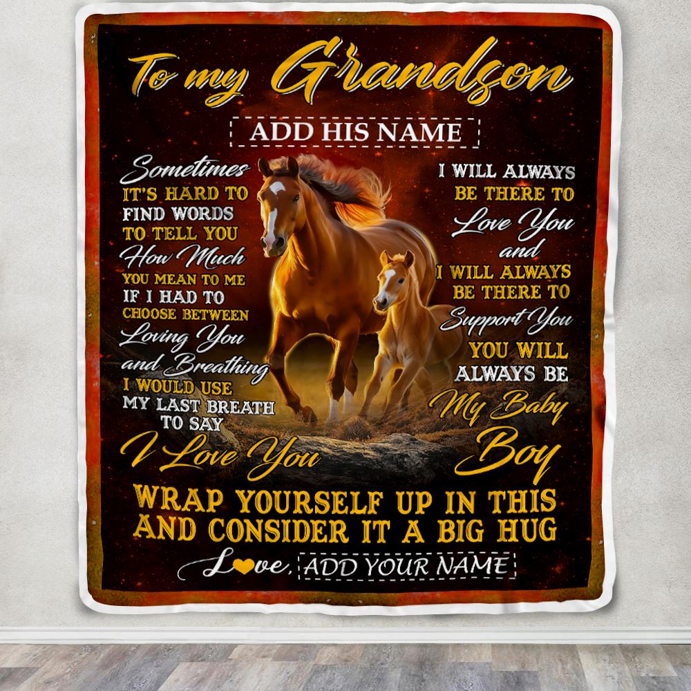 Personalized To My Grandson Blanket From Grandma Papa Sometimes It's Hard Horse Grandson Birthday Gifts Graduation Christmas Customized Fleece Throw Blanket | teecentury