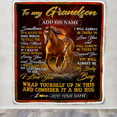 Personalized To My Grandson Blanket From Grandma Papa Sometimes It's Hard Horse Grandson Birthday Gifts Graduation Christmas Customized Fleece Throw Blanket | teecentury
