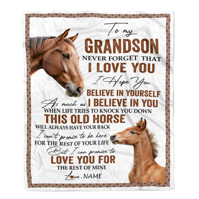 Personalized To My Grandson Blanket From Grandma Papa This Old Horse Love You Grandson Birthday Graduation Christmas Customized Bed Fleece Throw Blanket | teecentury