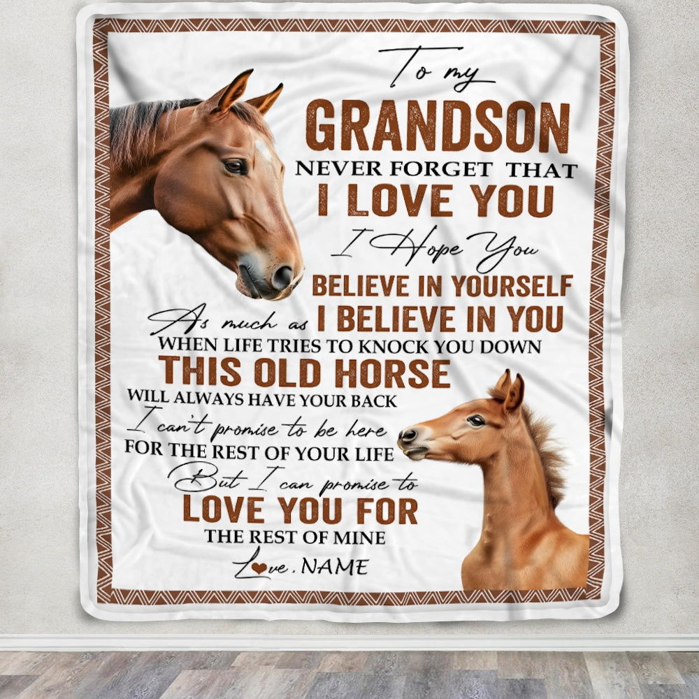 Personalized To My Grandson Blanket From Grandma Papa This Old Horse Love You Grandson Birthday Graduation Christmas Customized Bed Fleece Throw Blanket | teecentury