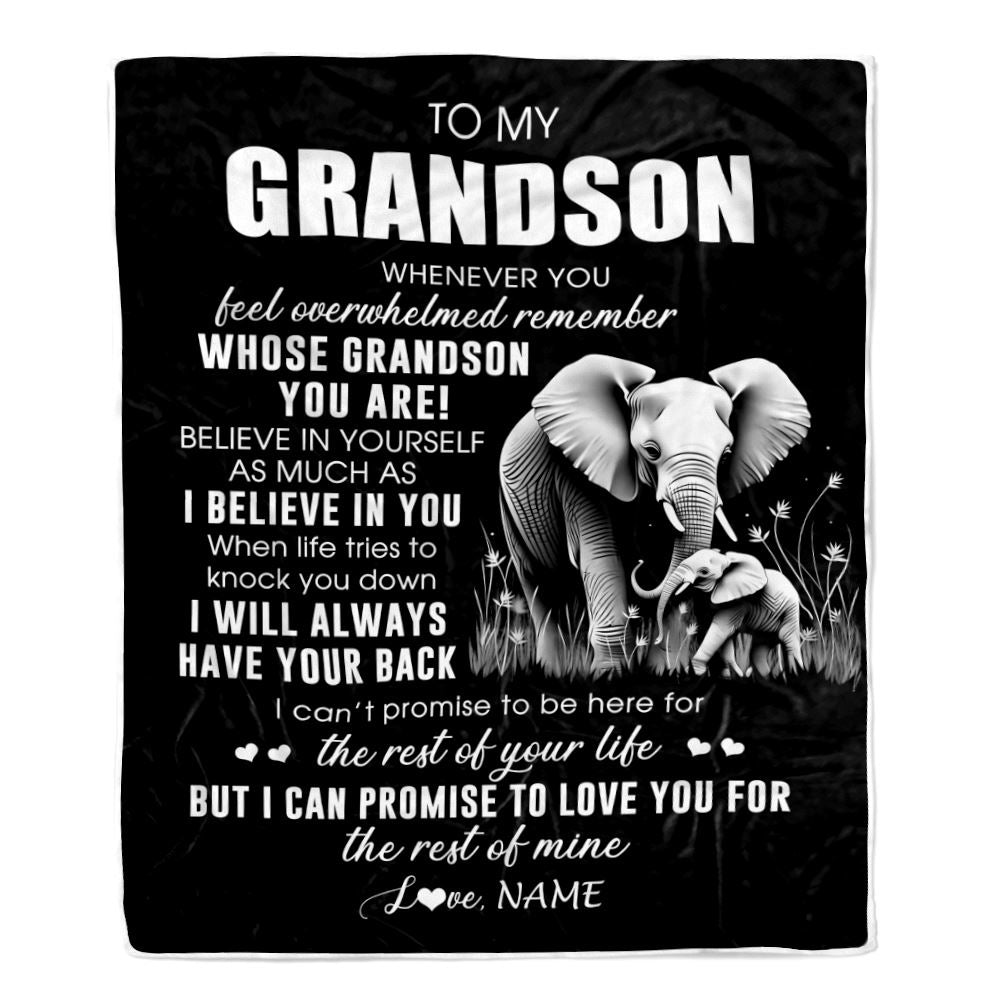 Personalized To My Grandson Blanket From Grandma Papa Whenever You Feel Elephant Grandson Birthday Gifts Graduation Christmas Customized Fleece Throw Blanket | teecentury