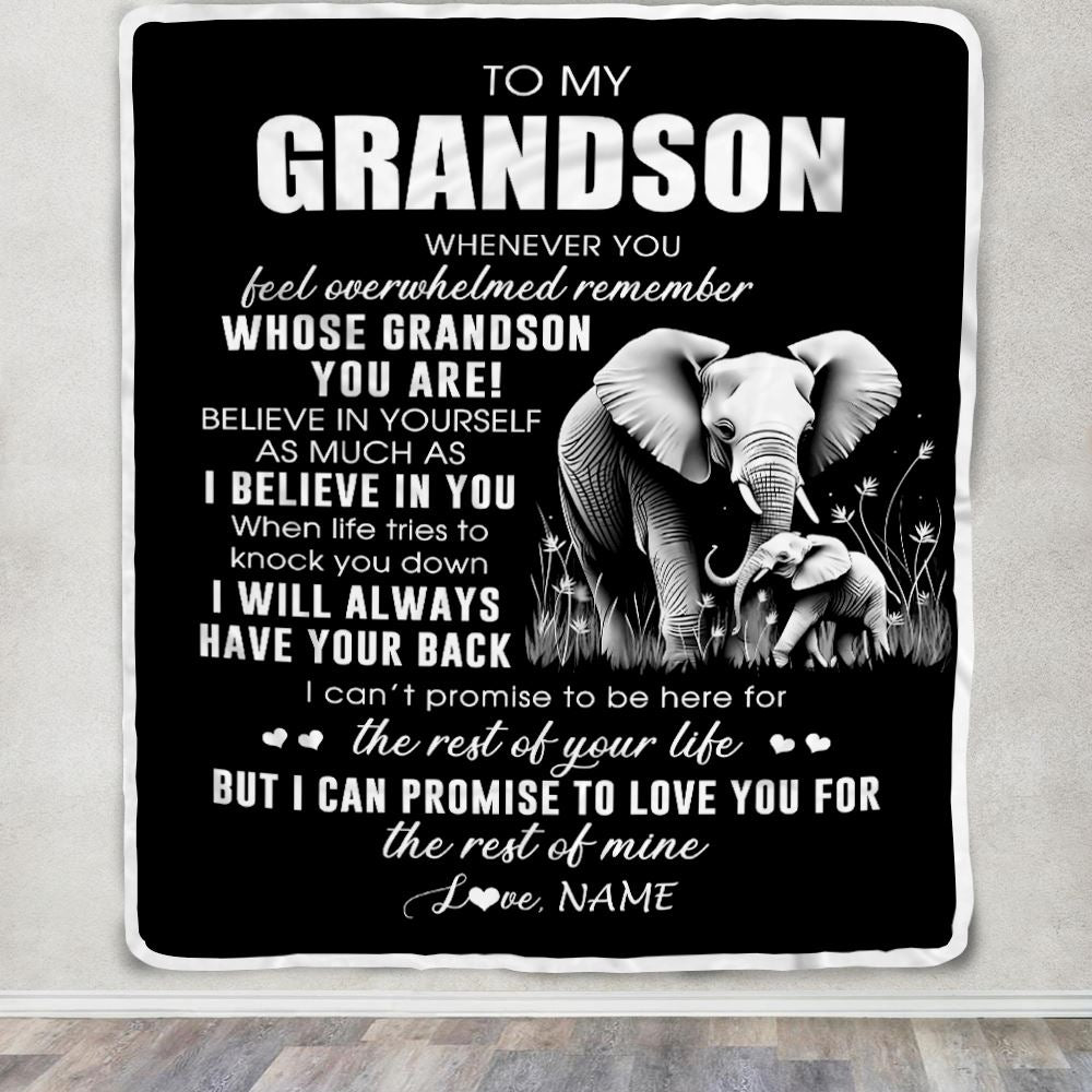 Personalized To My Grandson Blanket From Grandma Papa Whenever You Feel Elephant Grandson Birthday Gifts Graduation Christmas Customized Fleece Throw Blanket | teecentury