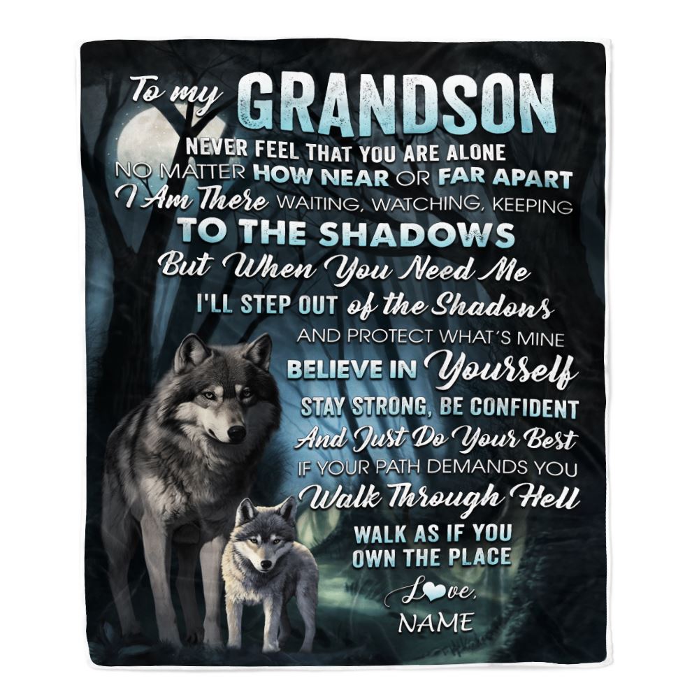 Personalized To My Grandson Blanket From Grandma Pops Never Feel That You Are Alone Wolf Grandson Birthday Graduation Christmas Customized Gift Fleece Blanket | teecentury