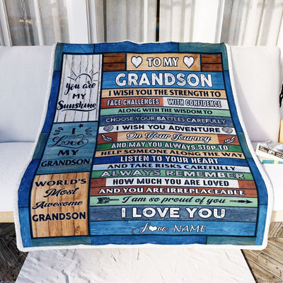 Personalized To My Grandson Blanket From Grandma Pops Wood I Am So Proud Of You I Love You Grandson Birthday Graduation Christmas Customized Fleece Blanket | teecentury