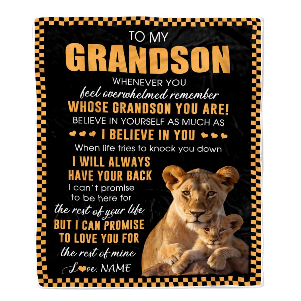 Personalized To My Grandson Blanket From Grandma Whenever You Feel Lion Grandson Birthday Gifts Graduation Christmas Customized Fleece Throw Blanket | teecentury