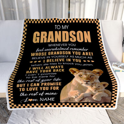 Personalized To My Grandson Blanket From Grandma Whenever You Feel Lion Grandson Birthday Gifts Graduation Christmas Customized Fleece Throw Blanket | teecentury